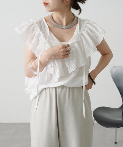 2WAY單肩露肩荷葉邊上衣