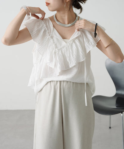 2WAY單肩露肩荷葉邊上衣