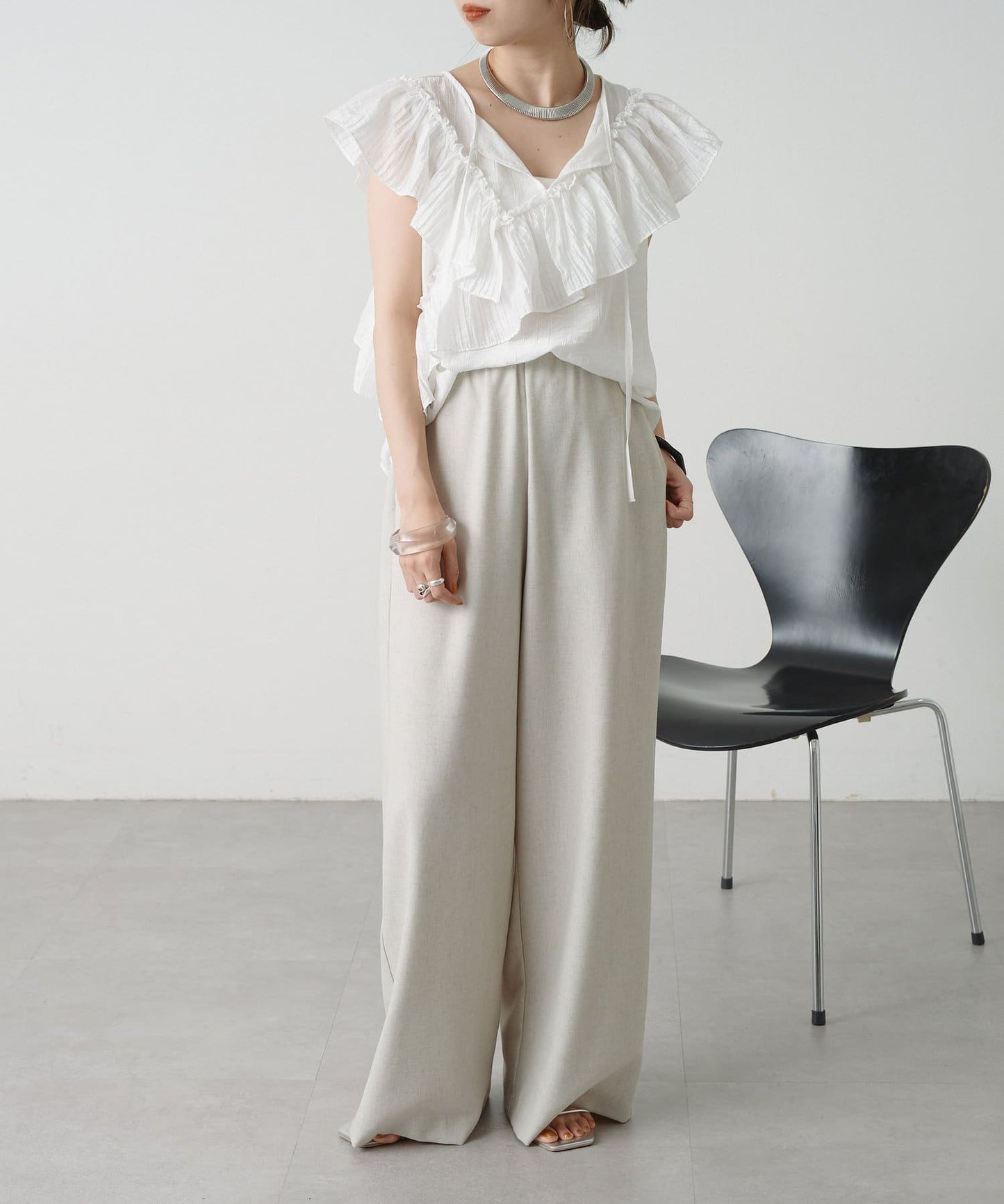 2WAY單肩露肩荷葉邊上衣