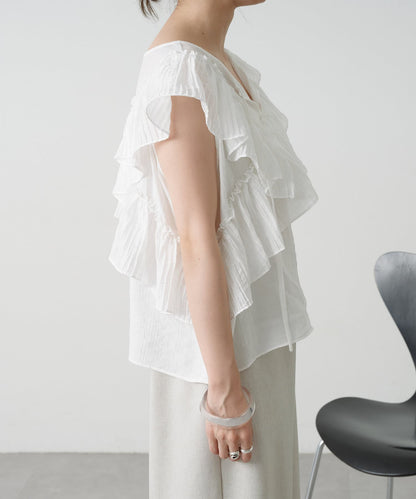 2WAY單肩露肩荷葉邊上衣