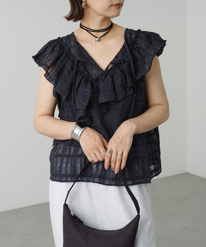 2WAY單肩露肩荷葉邊上衣