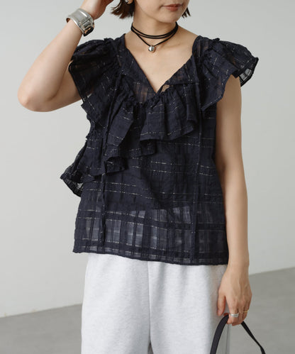 2WAY單肩露肩荷葉邊上衣