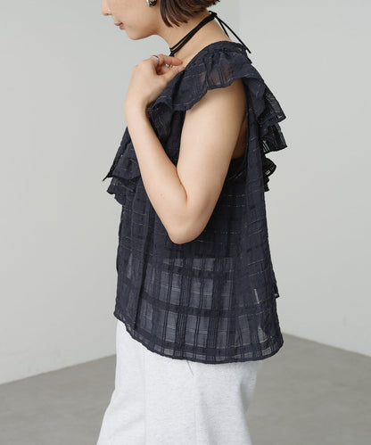 2WAY單肩露肩荷葉邊上衣