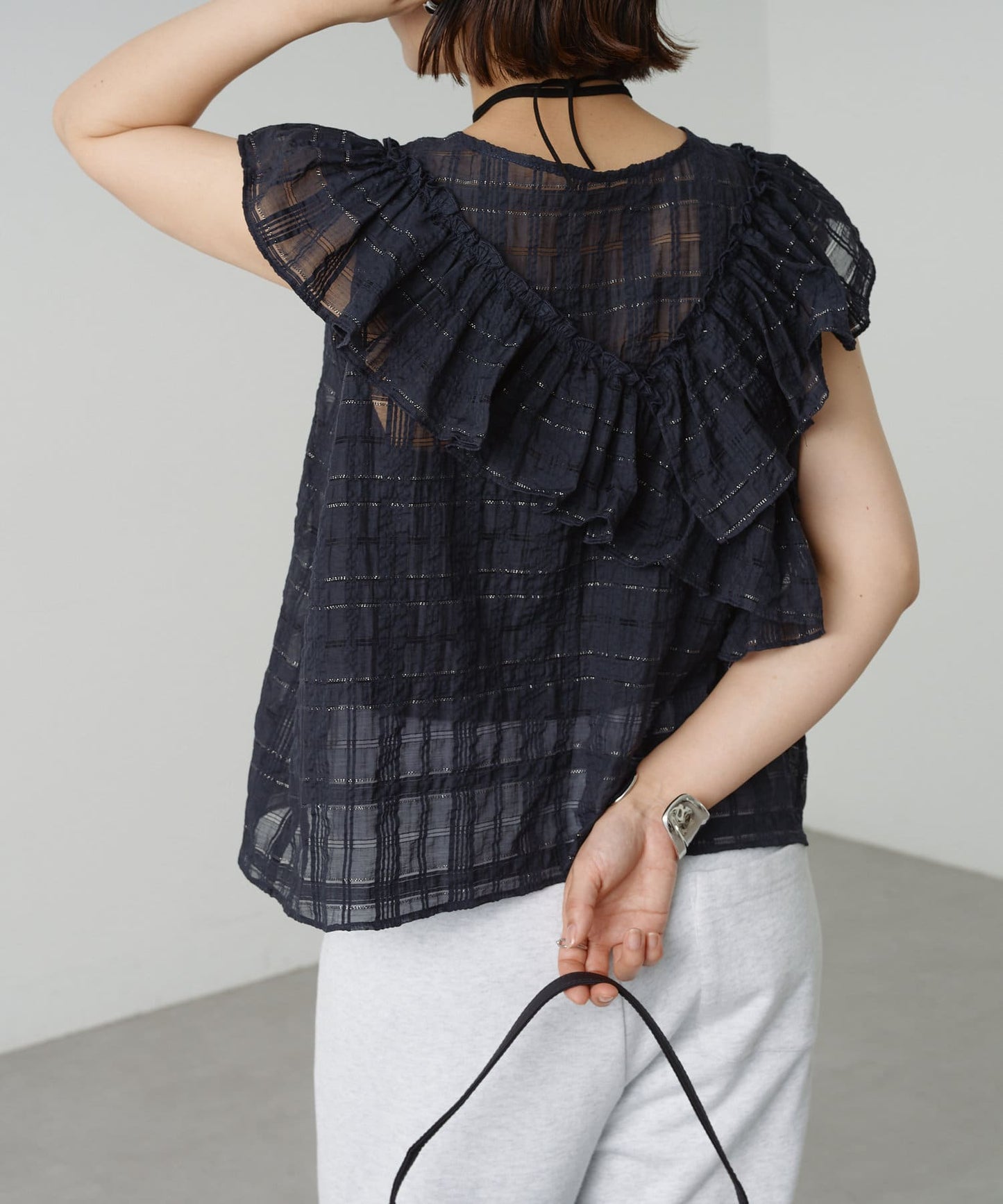 2WAY單肩露肩荷葉邊上衣