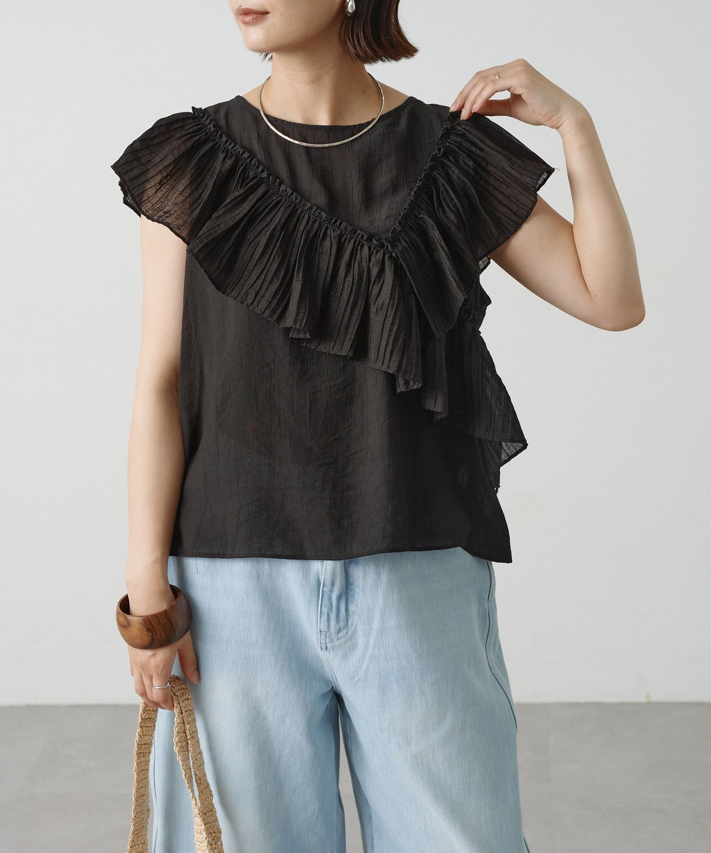 2WAY單肩露肩荷葉邊上衣