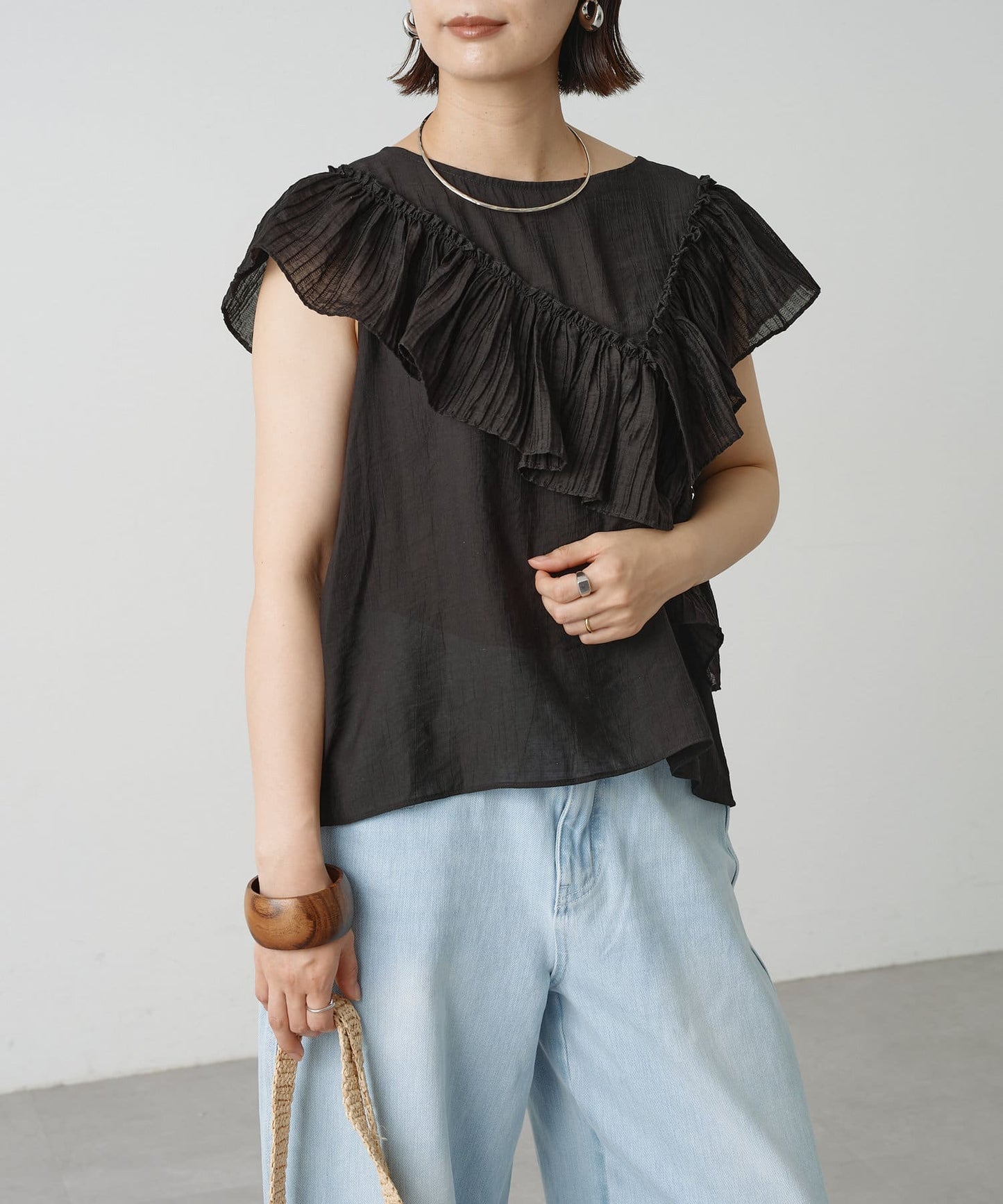 2WAY單肩露肩荷葉邊上衣