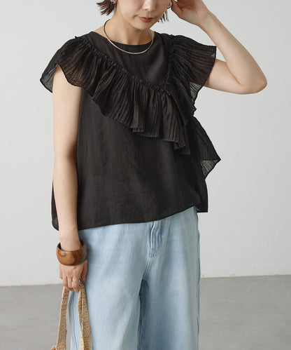 2WAY單肩露肩荷葉邊上衣