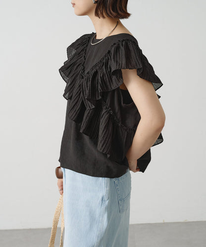 2WAY單肩露肩荷葉邊上衣
