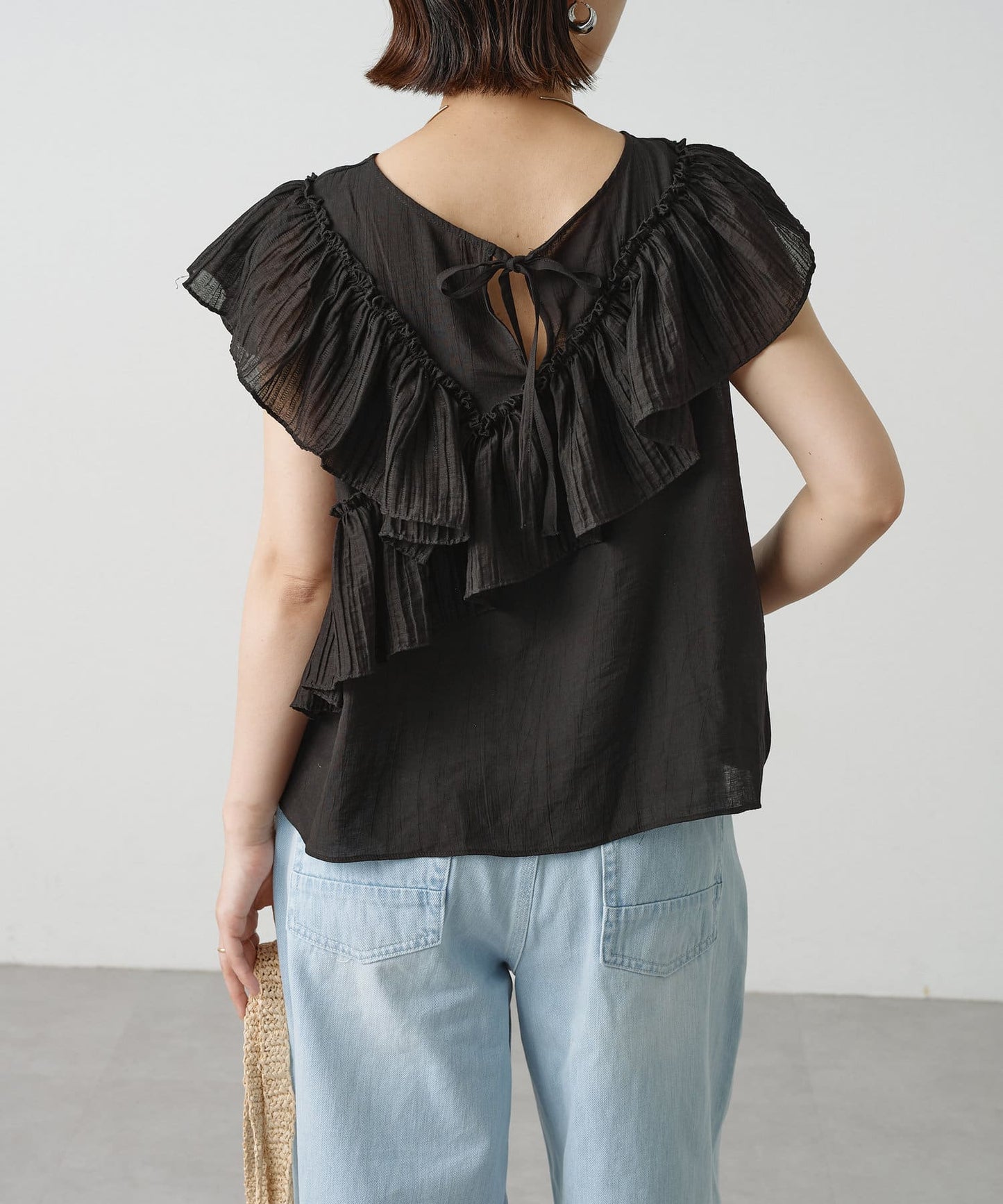 2WAY單肩露肩荷葉邊上衣