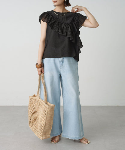 2WAY單肩露肩荷葉邊上衣