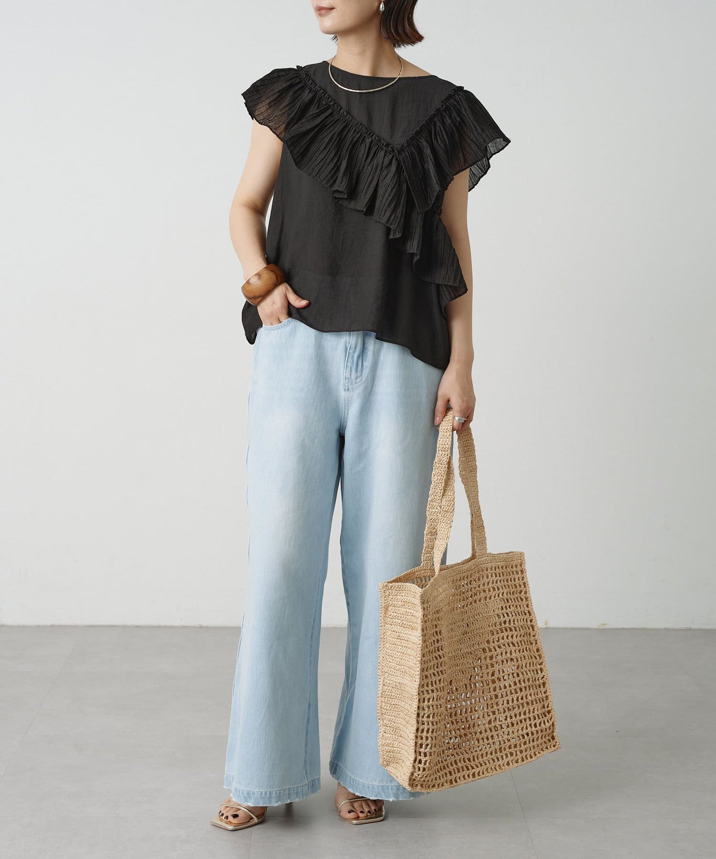 2WAY單肩露肩荷葉邊上衣