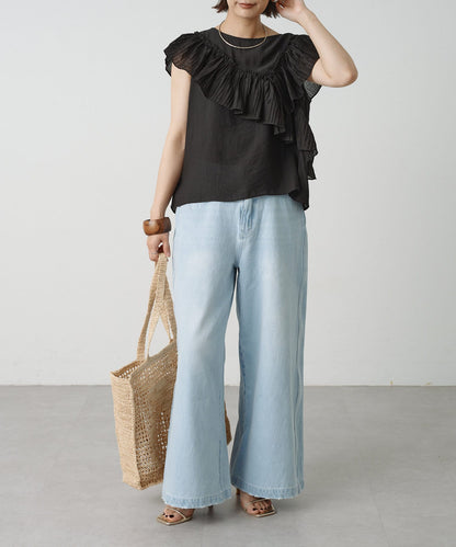 2WAY單肩露肩荷葉邊上衣