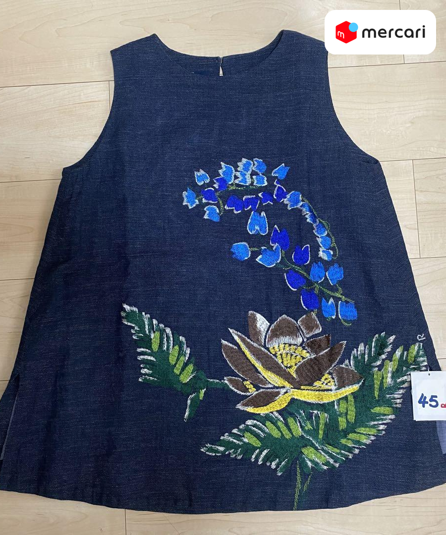 45R ギマアロハ刺繍キャミソール (インディゴ) チュニック ギマツイード (新品、未使用)