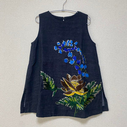 45R ギマアロハ刺繍キャミソール (インディゴ) チュニック ギマツイード (新品、未使用)