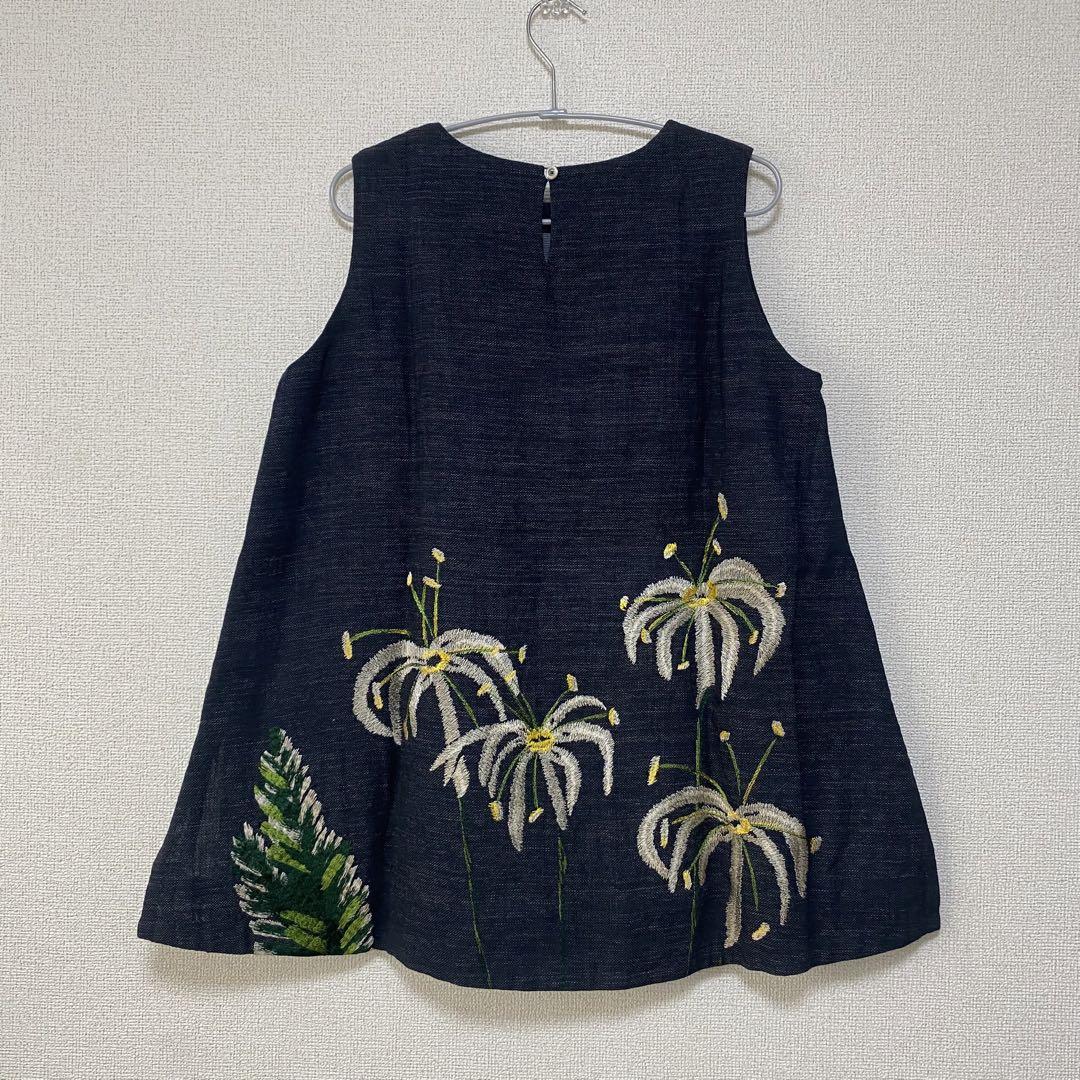 45R ギマアロハ刺繍キャミソール (インディゴ) チュニック ギマツイード (新品、未使用)