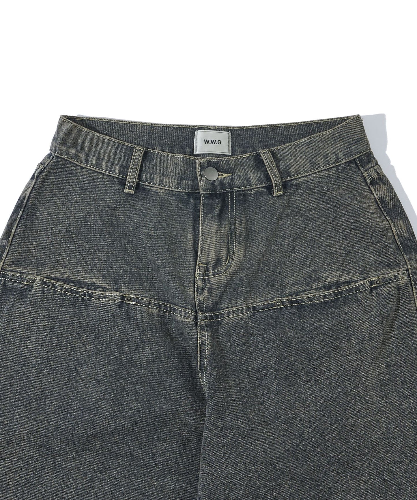 斜口袋爆破寬鬆牛仔褲