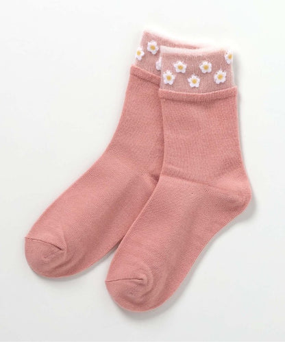 3P套裝 花朵心形折邊襪