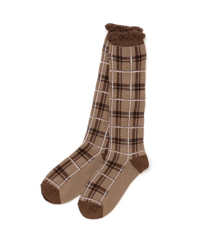 3P對象 格子心形 花紋高筒襪