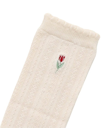 3P套裝 花朵刺繡高筒襪