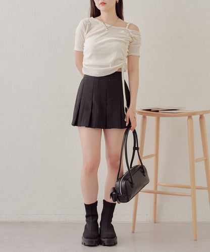 5分袖單肩領吊帶長T恤