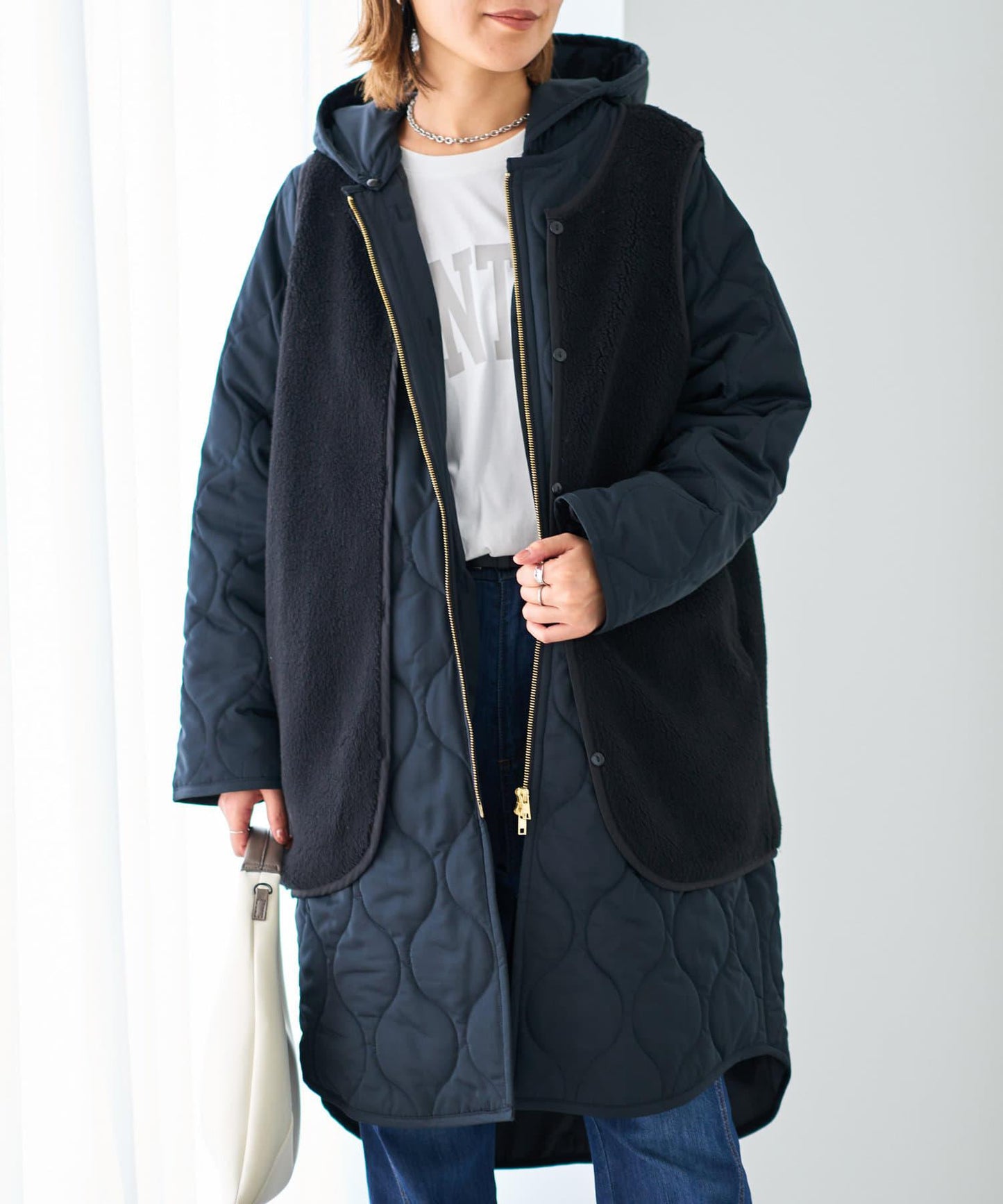 "可拆卸外套" 馬甲+中長款拼接棉服"