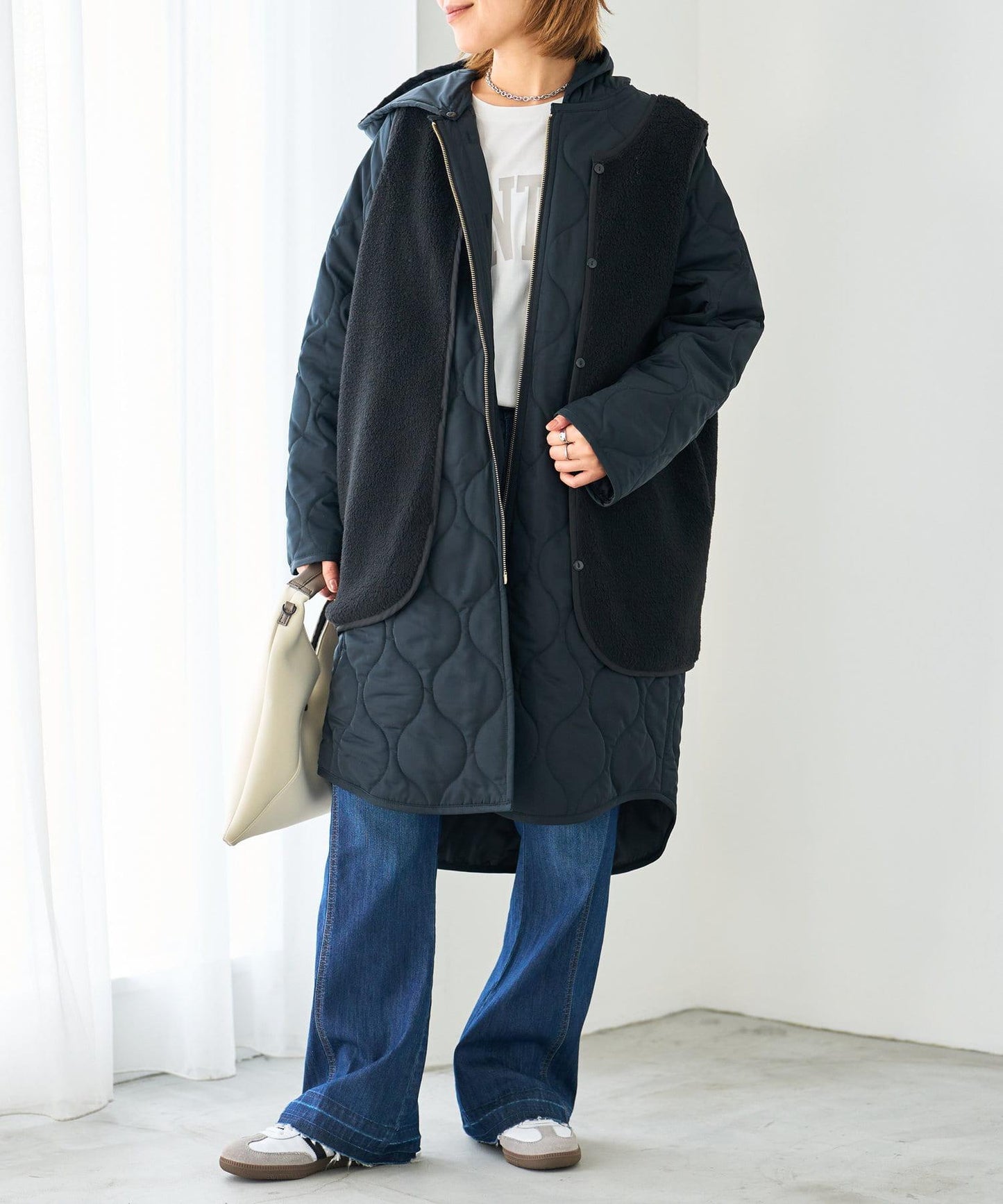 "可拆卸外套" 馬甲+中長款拼接棉服"