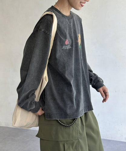 粉色加工復古風印花T恤