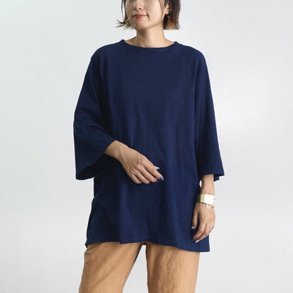 七分袖拉格蘭針織上衣/海軍藍色/愛知縣產針織