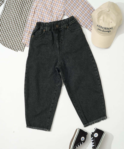 【KIDS】【TYPY DENIM】甘織り裾フリンジカーブデニム 【KIDS】【TYPY DENIM】甜美編織下襬流蘇曲線牛仔褲