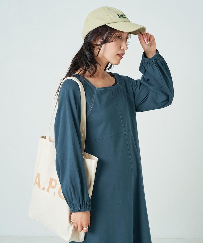 拼接泡泡袖方形連衣裙【限定款】