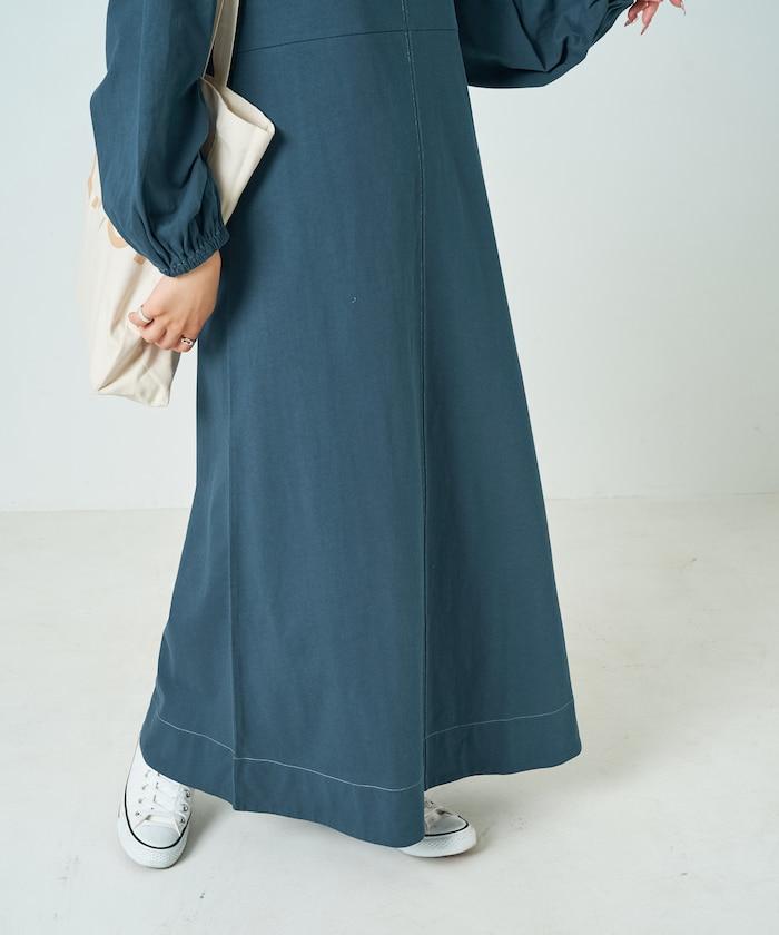 拼接泡泡袖方形連衣裙【限定款】