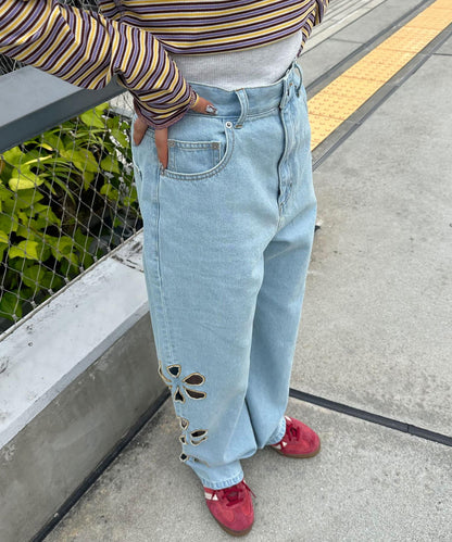 【2024AW】【HELLO.SANFRANCISCO/你好，舊金山】花朵剪裁牛仔褲