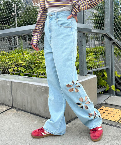【2024AW】【HELLO.SANFRANCISCO/你好，舊金山】花朵剪裁牛仔褲