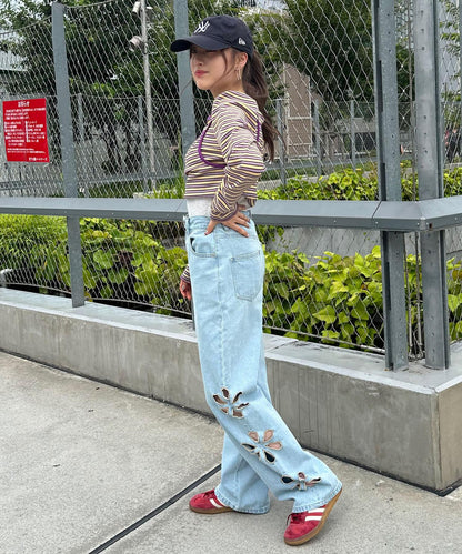 【2024AW】【HELLO.SANFRANCISCO/你好，舊金山】花朵剪裁牛仔褲