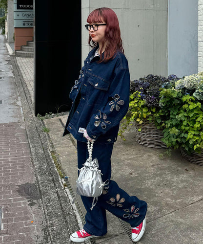 【2024AW】【HELLO.SANFRANCISCO/你好，舊金山】花朵剪裁牛仔褲