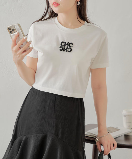 【2024AW】珠片LOGO刺繡小T-shirt