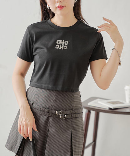 【2024AW】珠片LOGO刺繡小T-shirt