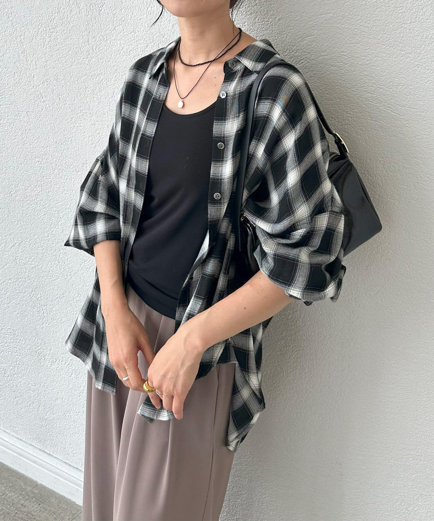 【大人也容易穿著】洗水格紋寬鬆襯衫