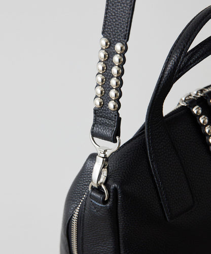 真皮/500毫升寵物瓶也能放入！/帶肩帶/兩用 鉚釘波士頓包