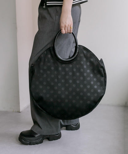 A4尺寸適用/防水/雙肩/點點圖案/復古/復刻 圓形大號手提包
