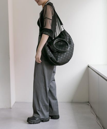 A4尺寸適用/防水/雙肩/點點圖案/復古/復刻 圓形大號手提包