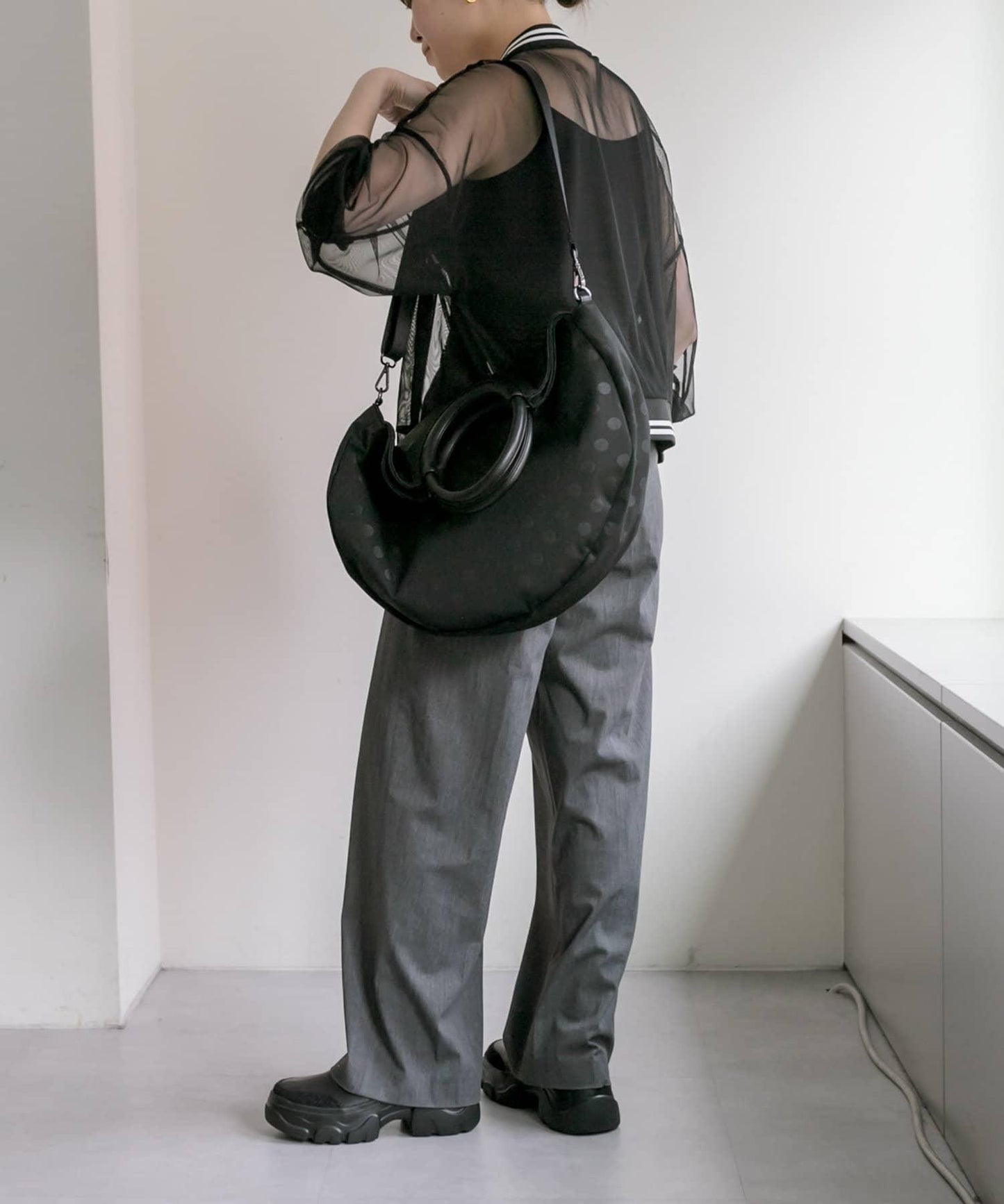 A4尺寸適用/防水/雙肩/點點圖案/復古/復刻 圓形大號手提包