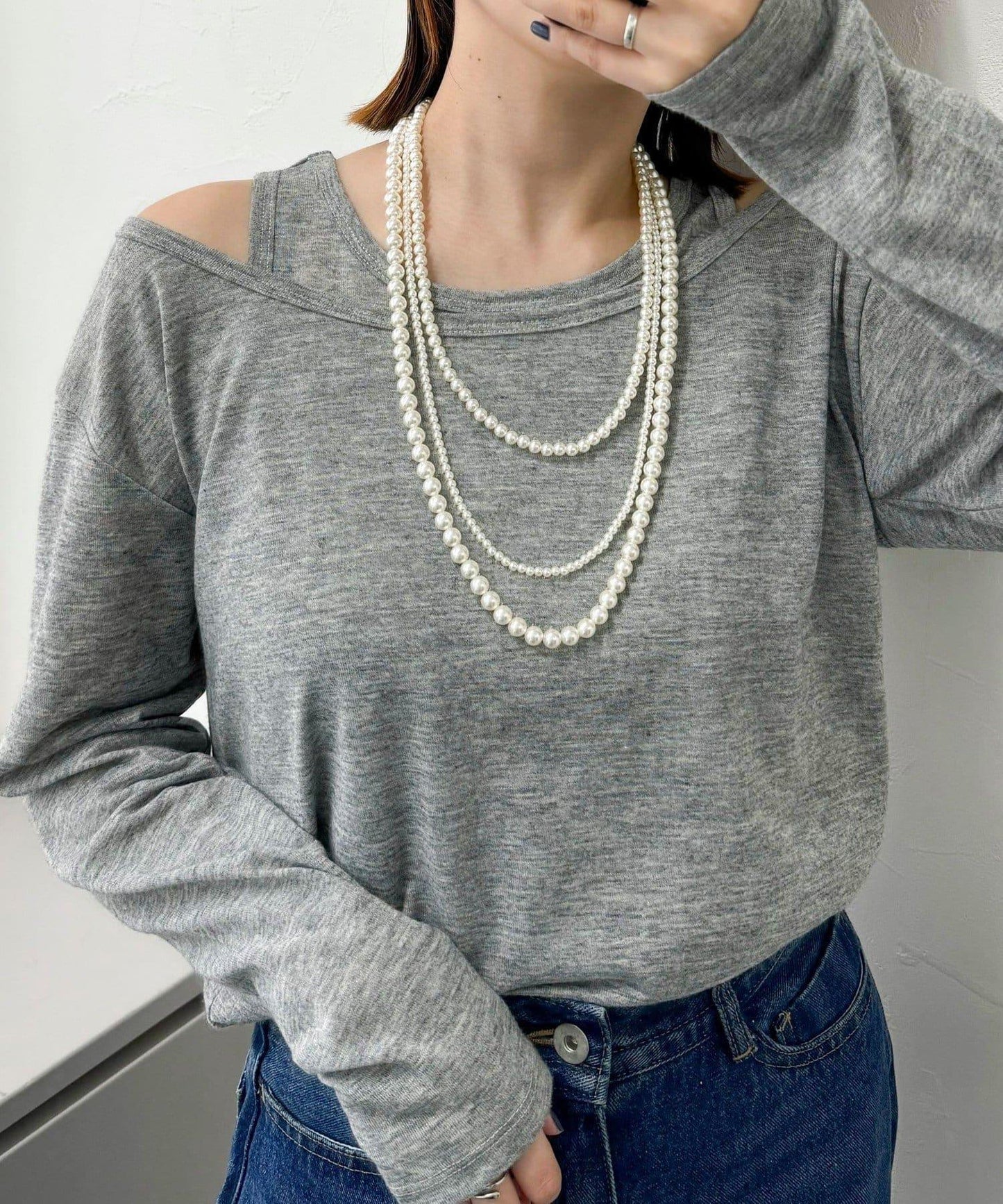 3尺寸珍珠三連長項鍊