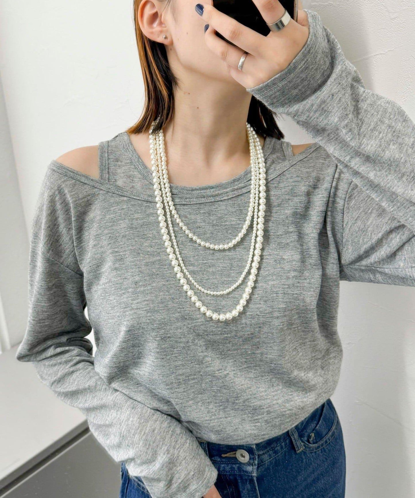 3尺寸珍珠三連長項鍊