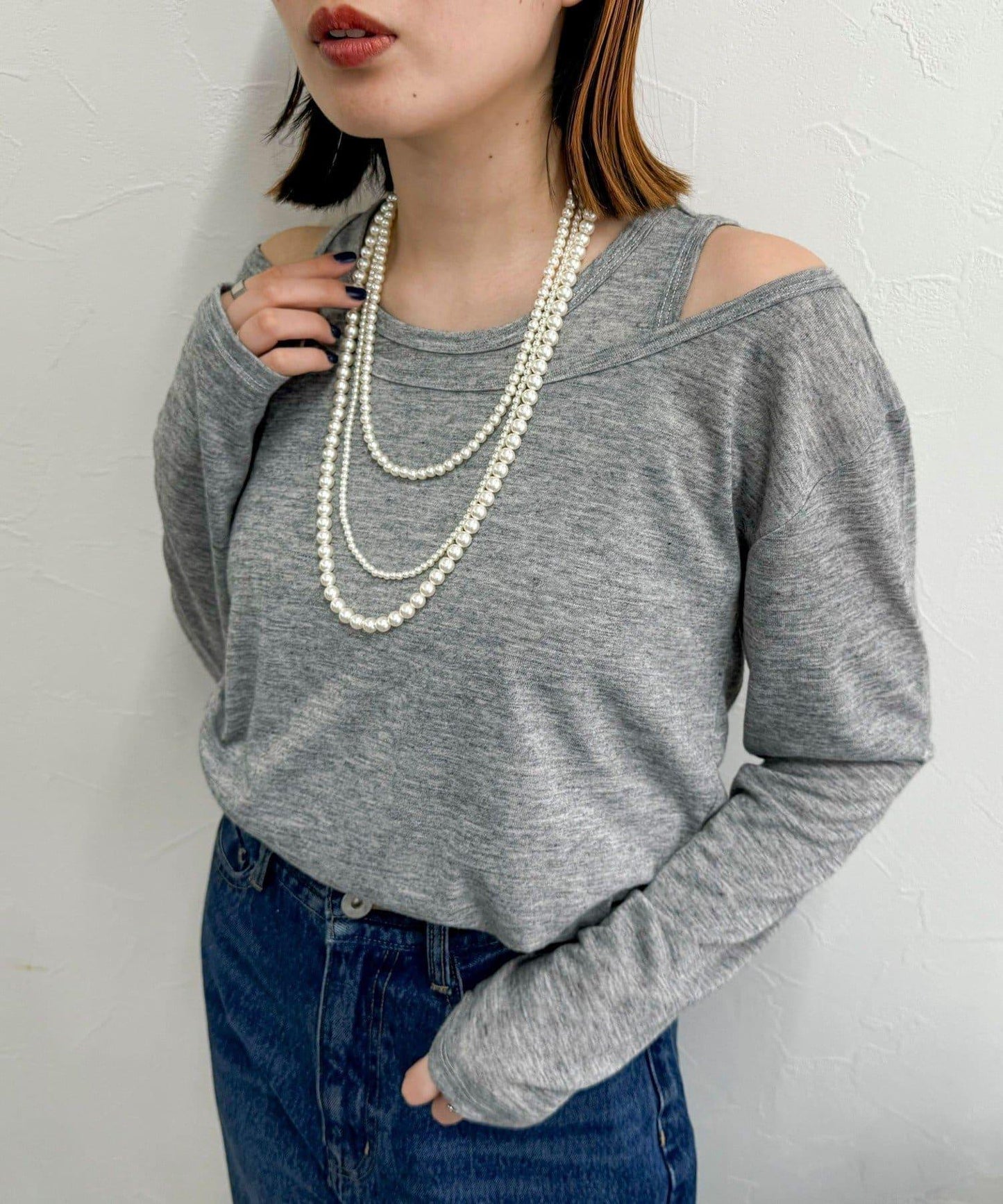 3尺寸珍珠三連長項鍊