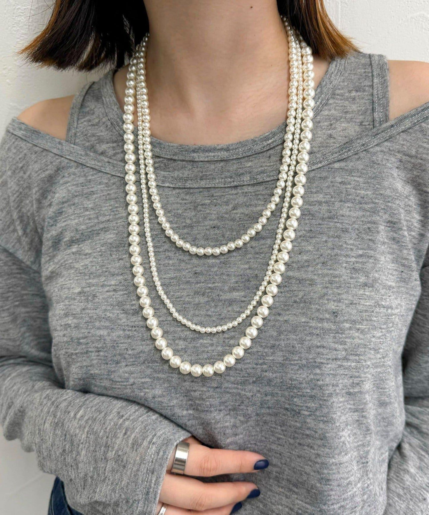 3尺寸珍珠三連長項鍊