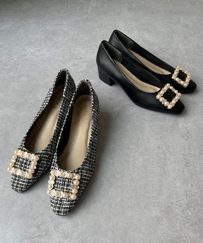 珍珠扣高跟鞋
