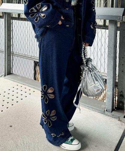 【2024AW】【HELLO.SANFRANCISCO/你好，舊金山】花朵剪裁牛仔褲