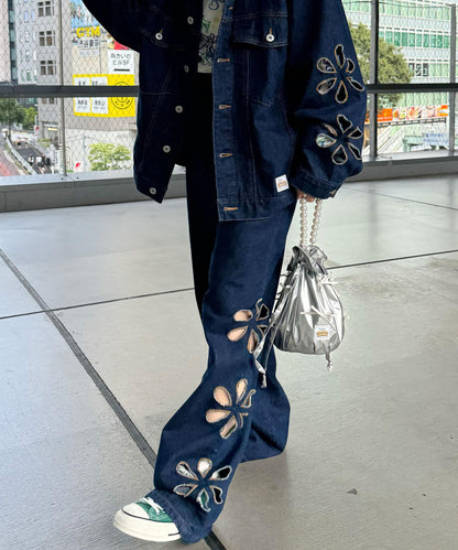 【2024AW】【HELLO.SANFRANCISCO/你好，舊金山】花朵剪裁牛仔褲