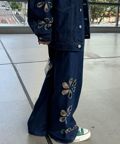 【2024AW】【HELLO.SANFRANCISCO/你好，舊金山】花朵剪裁牛仔褲